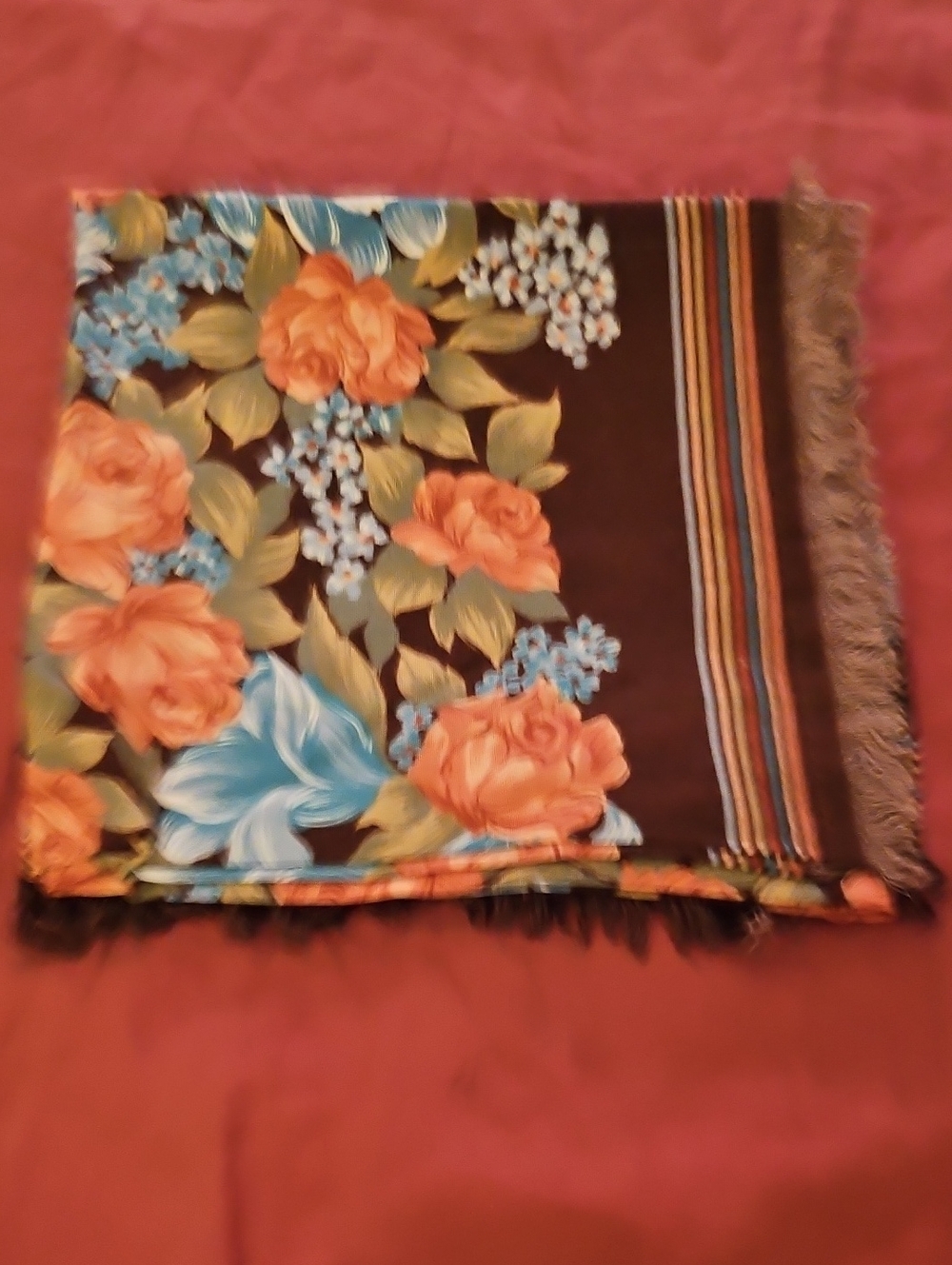 Vintage Floral Multicolor Fringe Scarf - Women's Accessory